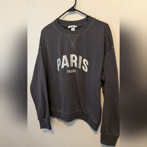 H&M Charcoal Sweatshirt Crew neck Paris France Embroidered